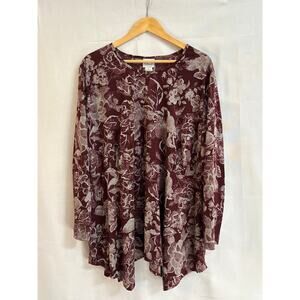 Women’s BFA Classics Size 3X Burgundy and Grey Floral Long Sleeve Shirt.